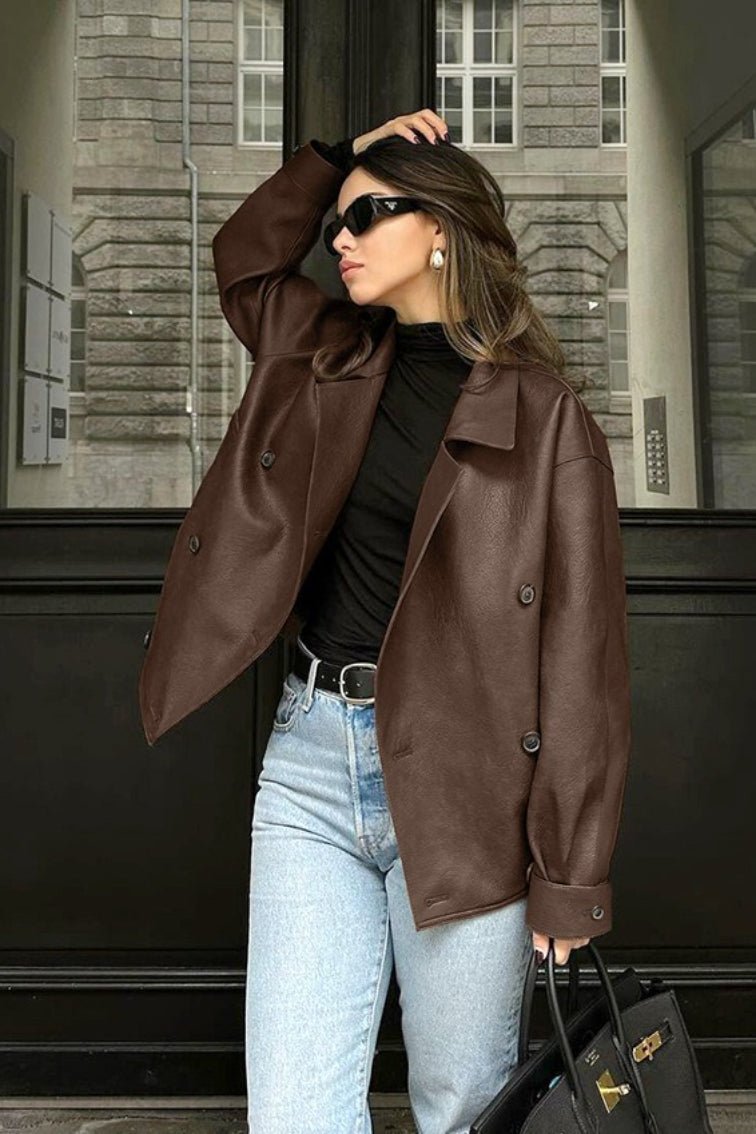 Manteau Sandra vintage décontracté en simili cuir