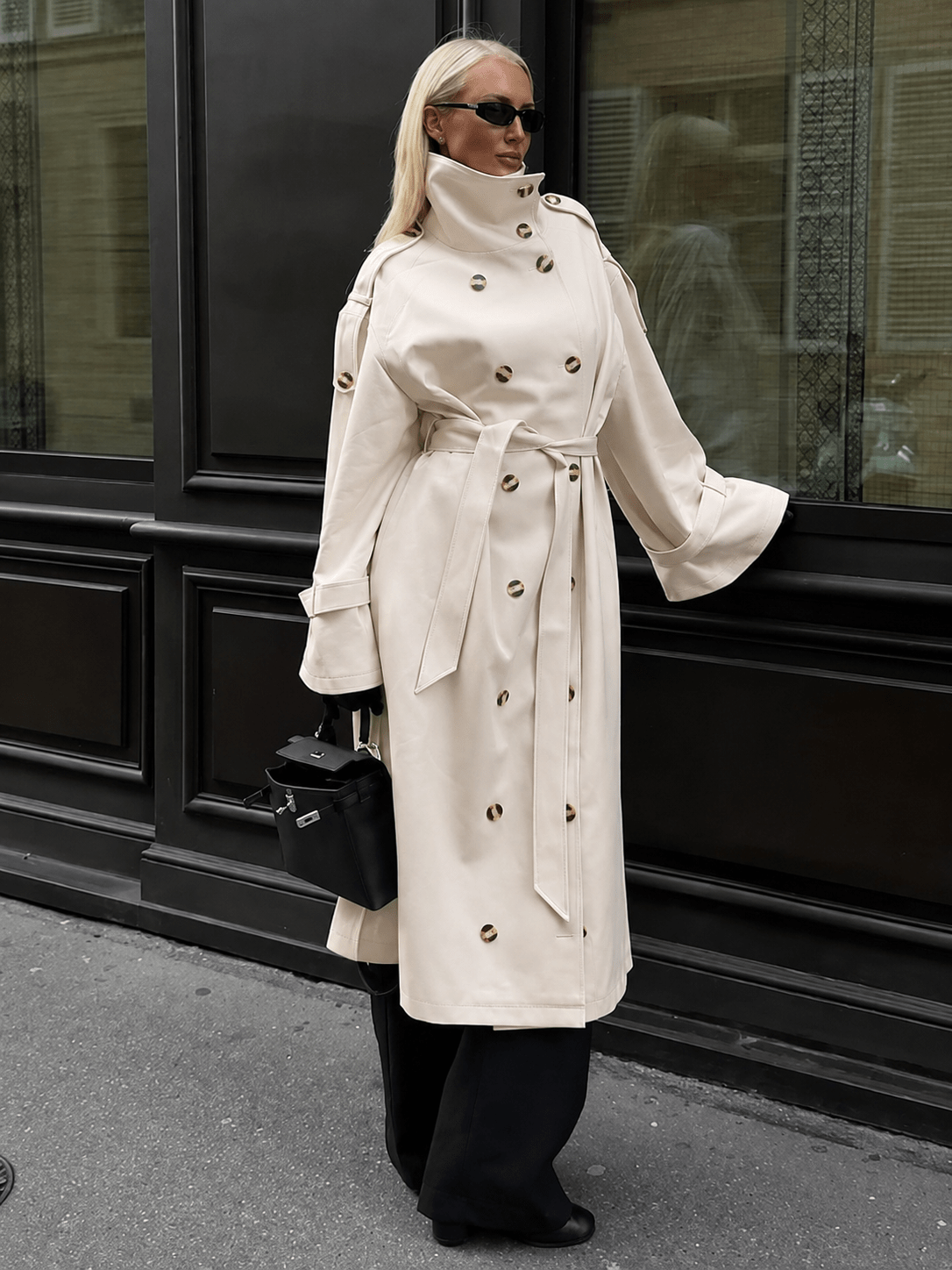 SOERA Sarah High Neck Belted Trench Coat - Coat - SOERA-753027-IMA-M-44899 Cream M