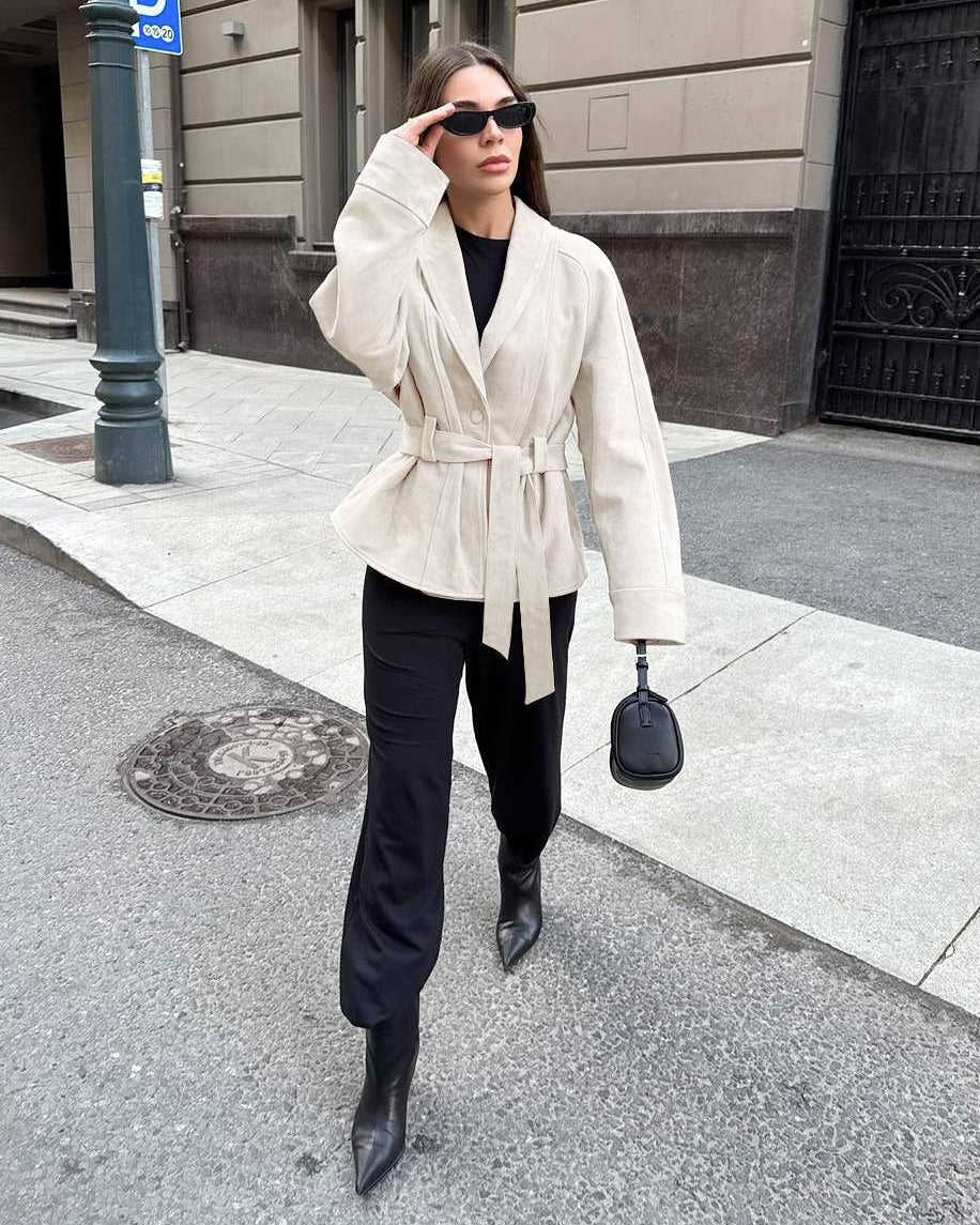SOERA Teresa Belted Suede Trench Coat - Coat - SOERA-002819-BEI-L-68163 Beige L