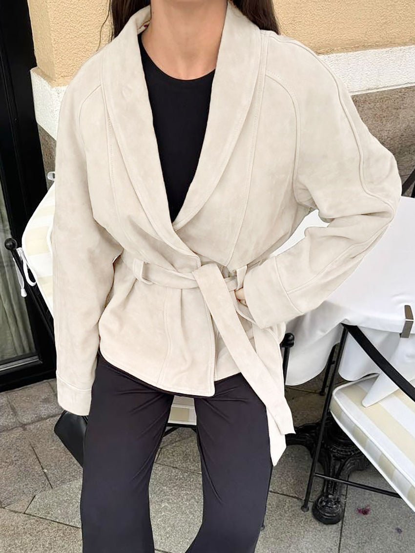 SOERA Teresa Belted Suede Trench Coat - Coat - SOERA-002819-BEI-S-02627 Beige S