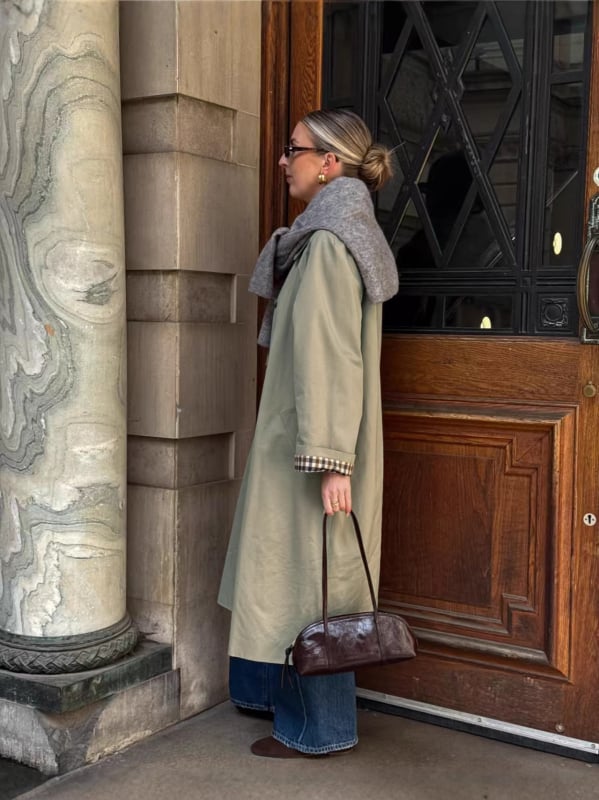 SOERA Annie Check-Accent Mid Trench Coat - Coats -  Sage Green M