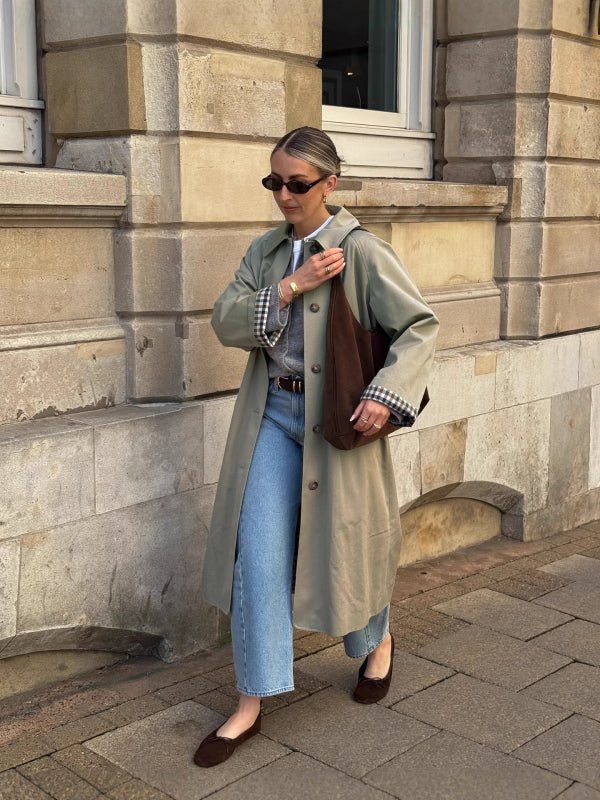 SOERA Annie Check-Accent Mid Trench Coat - Coats -  Sage Green XL