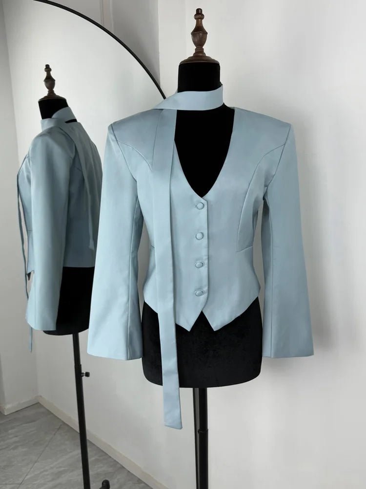SOERA Angie Lace Up Blazer - Coats & Jackets - 1005010034759358-;eN1775118415754668790 Blue S