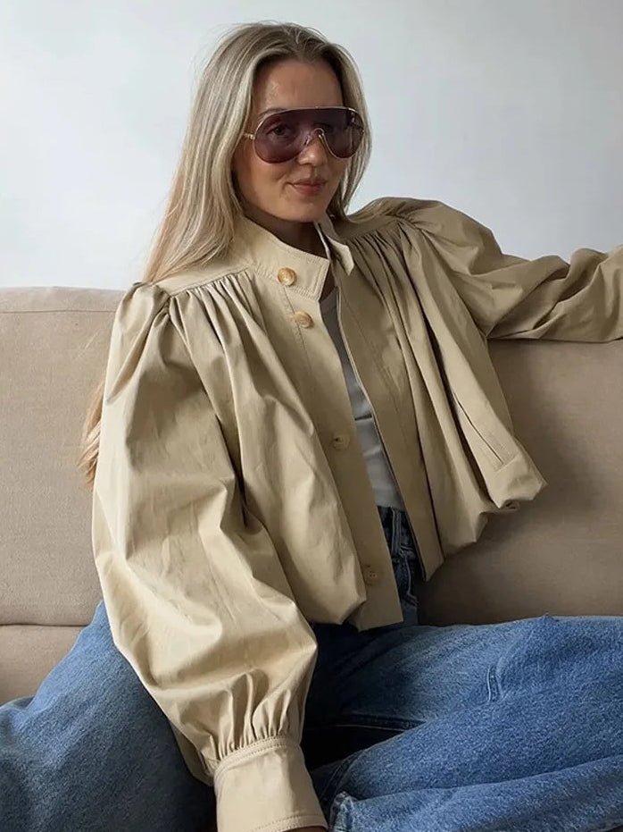 Jenna Loose Fit Pleated Jacket in Pink, Women's Loose Fit Pleated Jacket, Single-Breasted Casual Outerwear, Relaxed Polished Blazer for Women, SOERA
