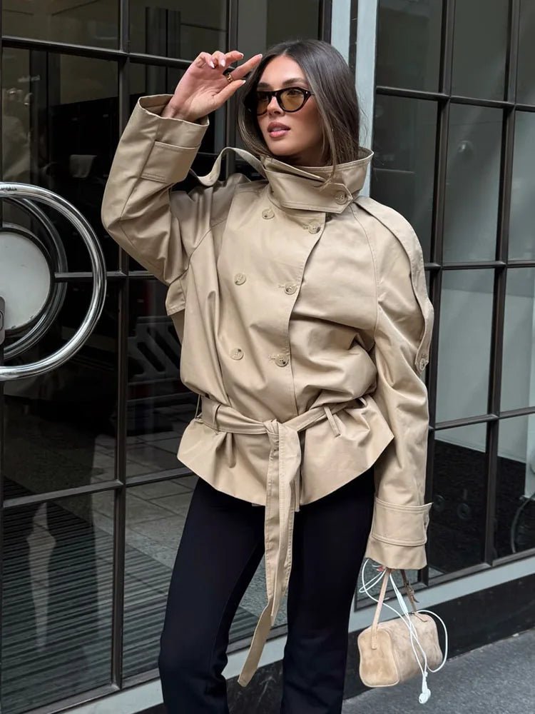 SOERA Melanie Stand Up Collar Short Trench Coat - Coats & Jackets - 1005011887803088-;fG1775503354802078074 XS