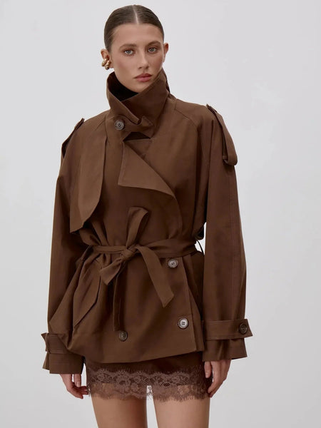 Octavia Lace-Up Stand Collar Trenchcoat - Women's Trench Coat