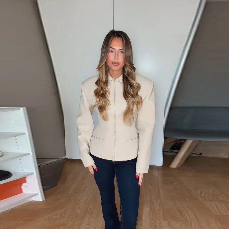 SOERA Sabine Zip Up Fitted Jacket - Coats & Jackets - 1005010537003381-;Hk1770053333510833923 Beige XS