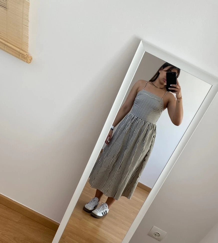 SOERA Airlin Striped Ruched Cami Maxi Dress - Dress - SOERA-102787-MAR-M-54659 M