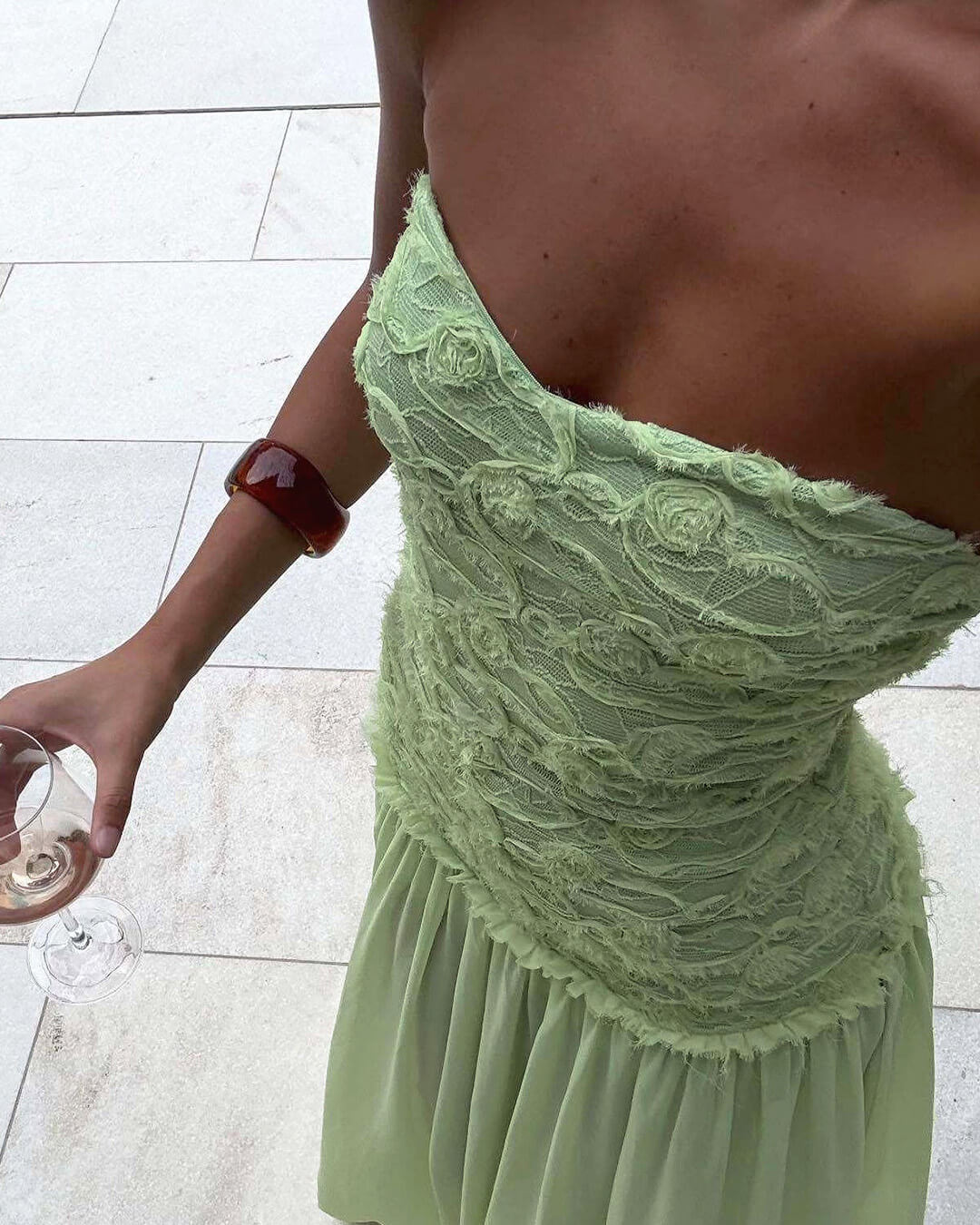 SOERA Alice Strapless Floral Lace Maxi Dress - Dress - SOERA-973635-GRE-M-00163 Light Green M