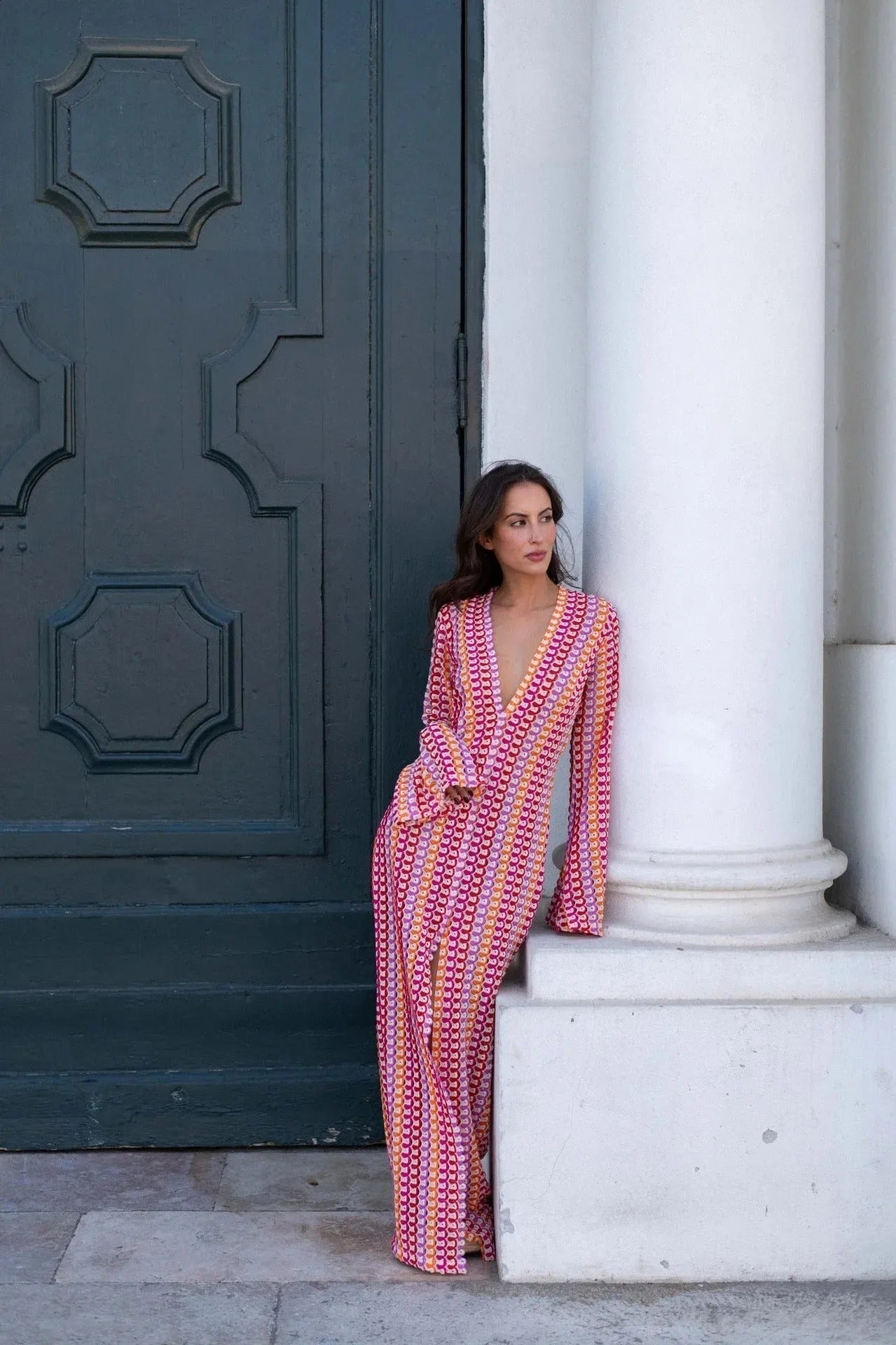 Beatrice Crochet Stripe Maxi Dress