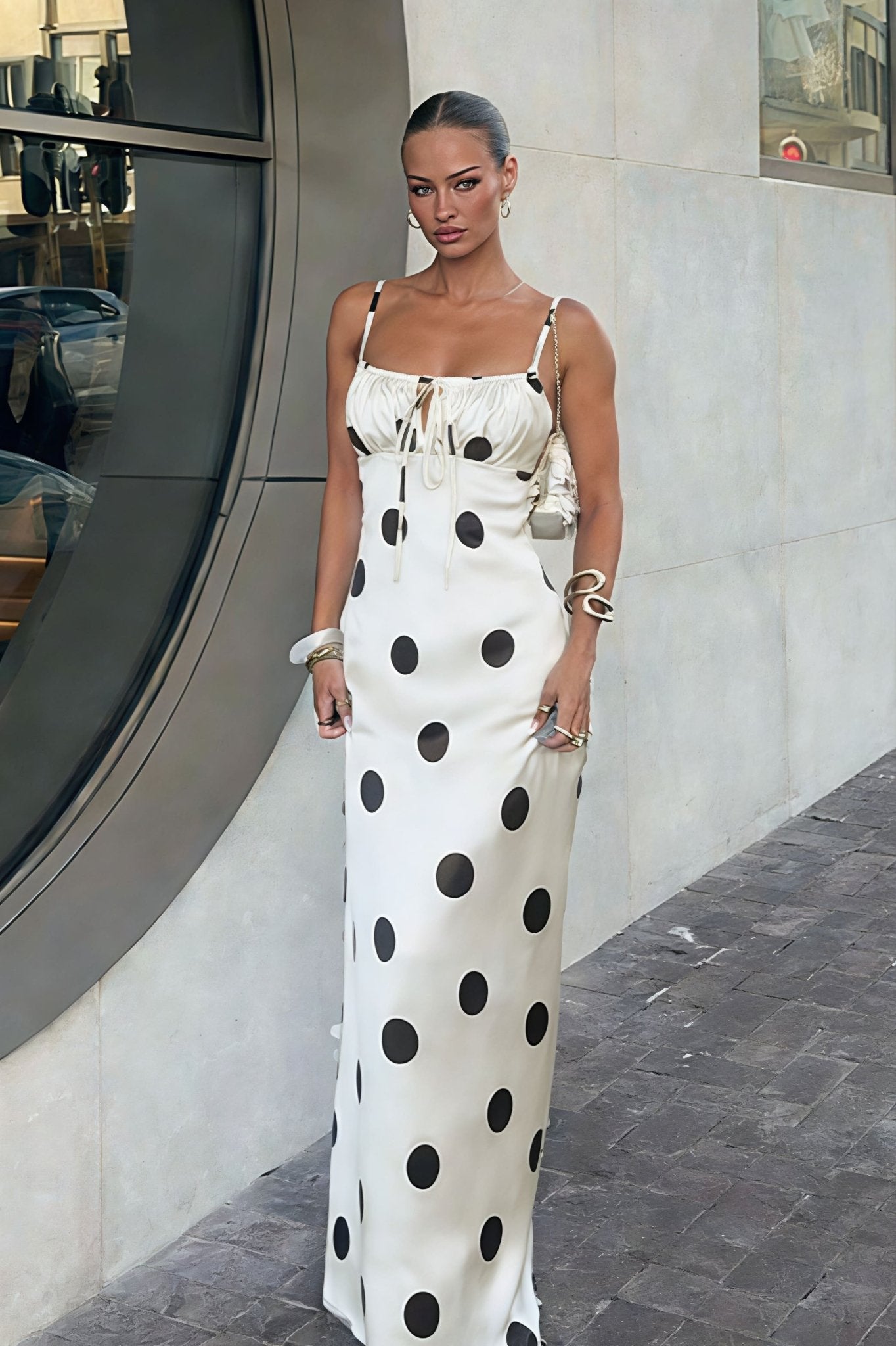SOERA Beatrice Polka Dot Silk Satin Maxi Dress - Dress -  XS