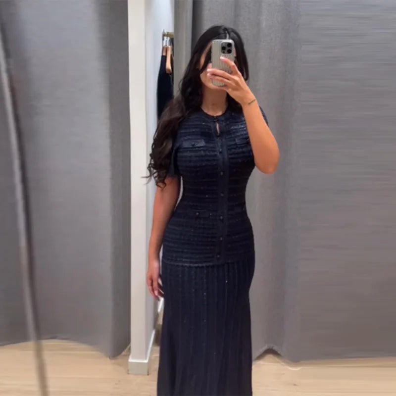 SOERA Beatrice Sequin Knit Maxi Dress - Dress -  Navy Blue M