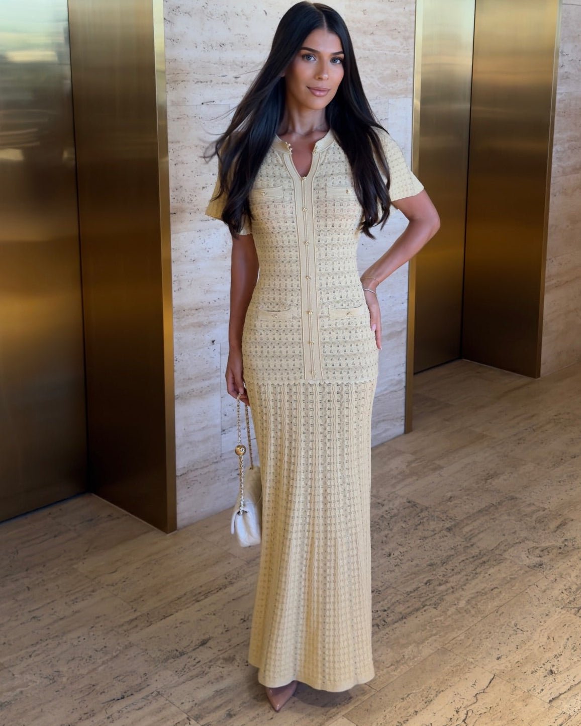 SOERA Beatrice Sequin Knit Maxi Dress - Dress -  Yellow S