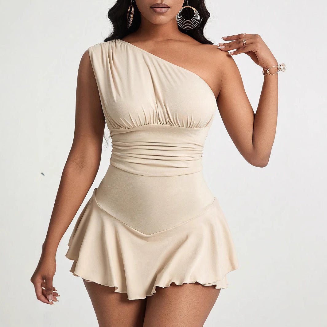SOERA Bella Asymmetrical Ruffle Mini Dress - Dress -  Beige S