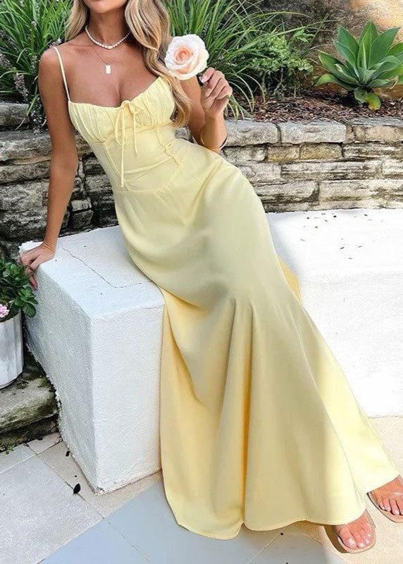 corset bodice maxi dress Satin Draped Corset Bodice Long Prom Dress