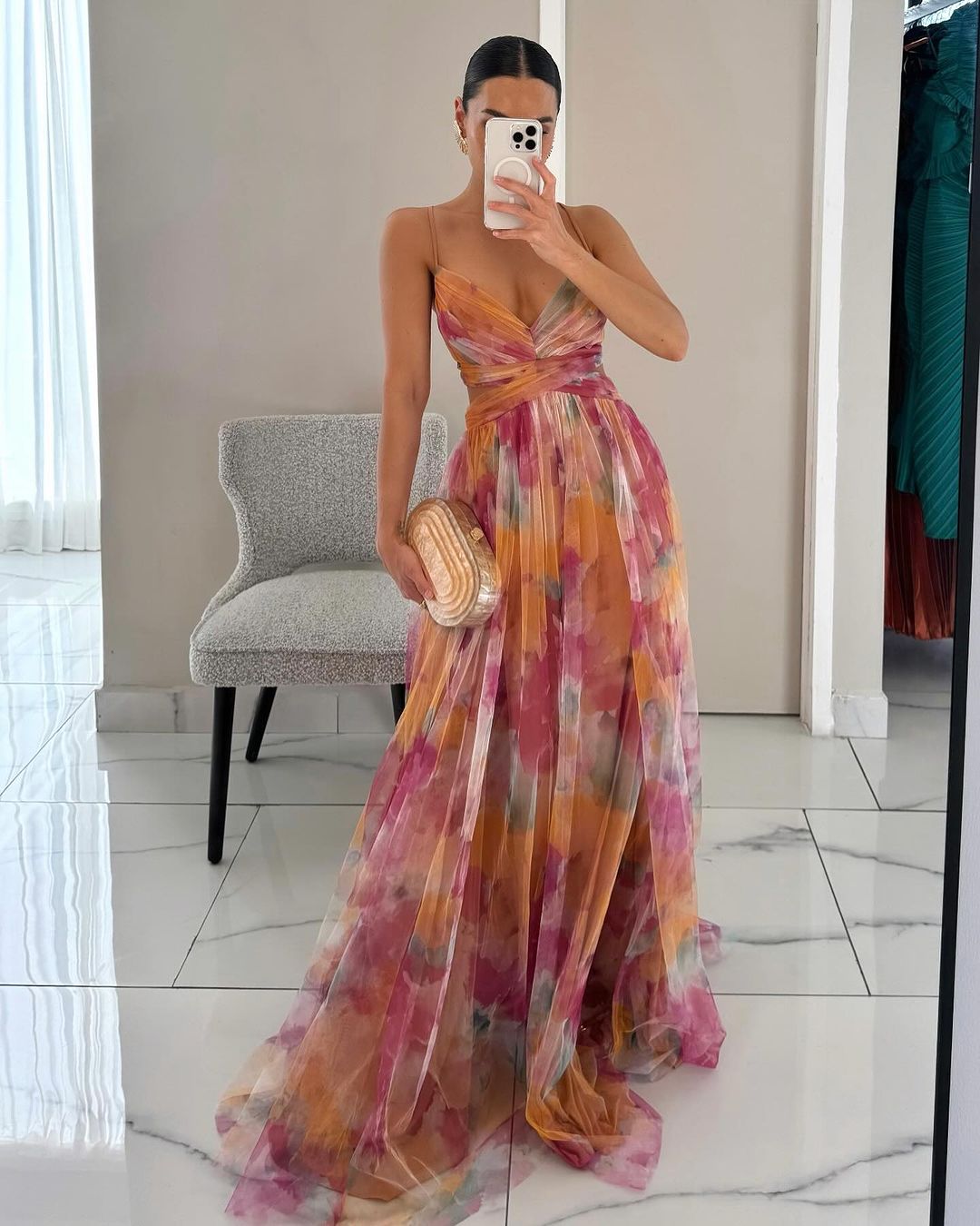 SOERA Bianca Floral V - Neck Maxi Dress - Dress -  Orange S