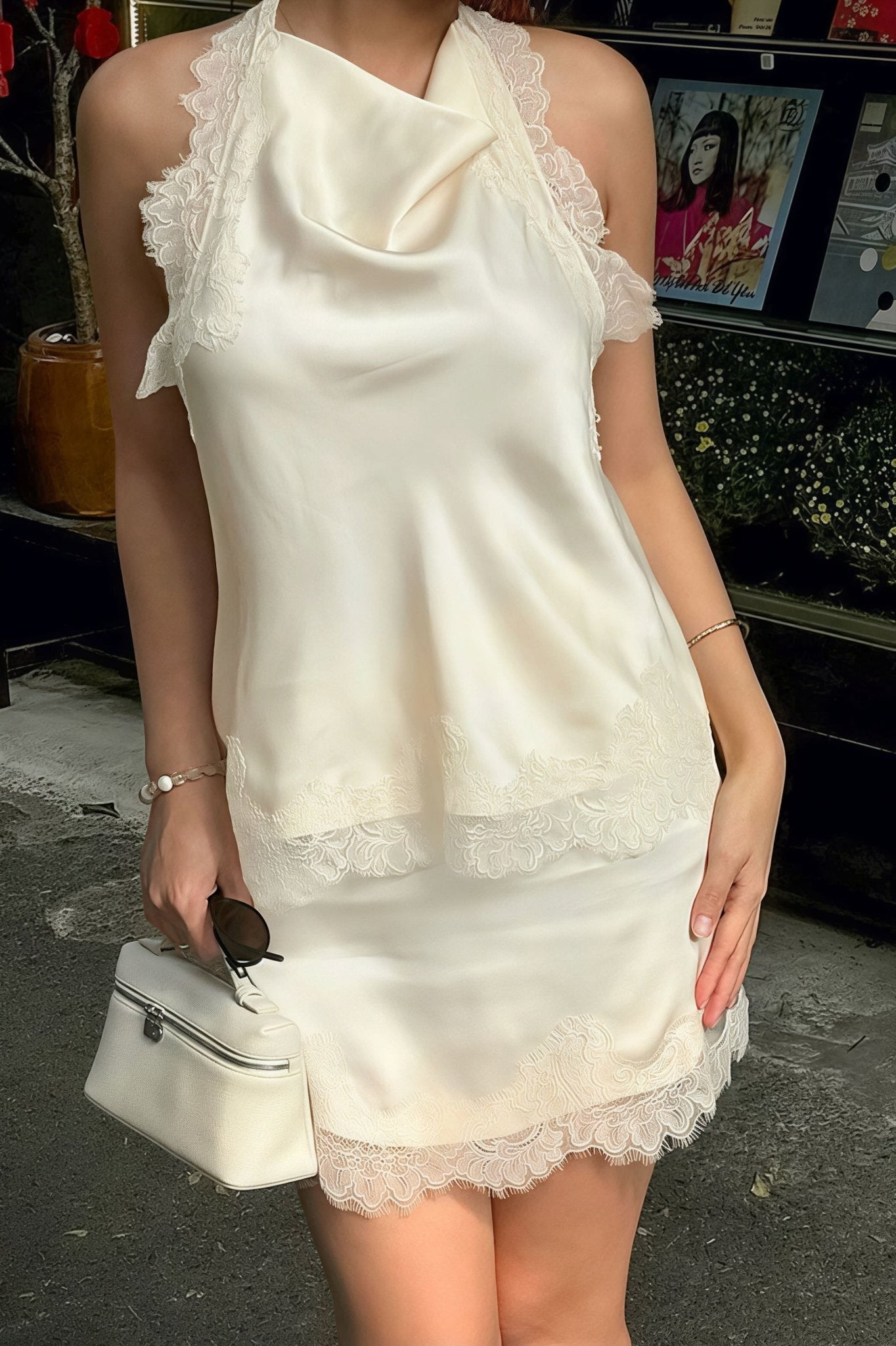 white lace halter mini dress Dreamer | White Lace Halter-Neck Mini Dress With Oversized Bow Detail