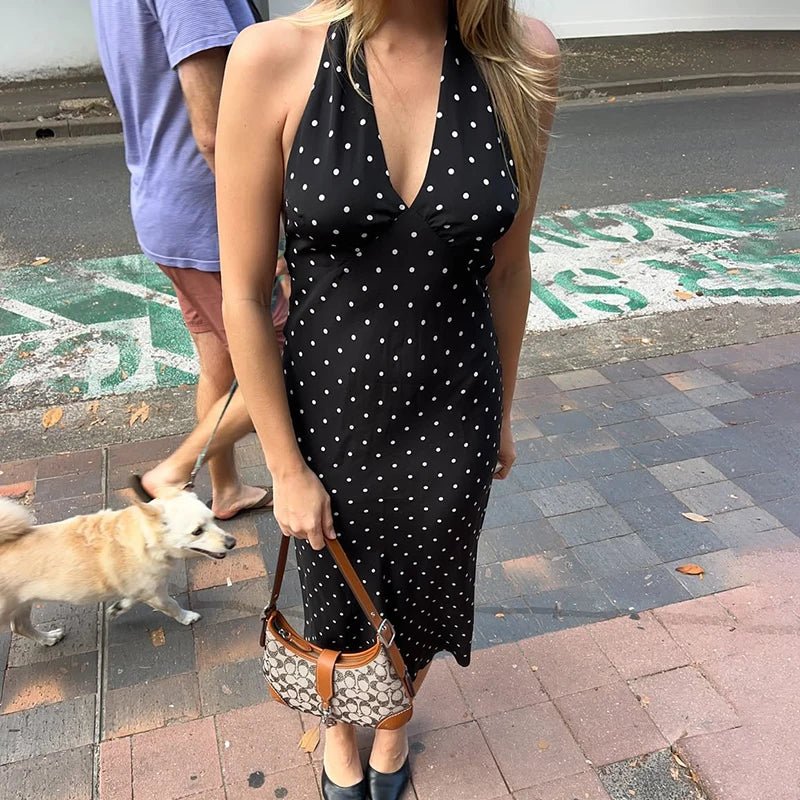 SOERA Bianca Polka Dot Halter Maxi Dress - Dress -  Black S