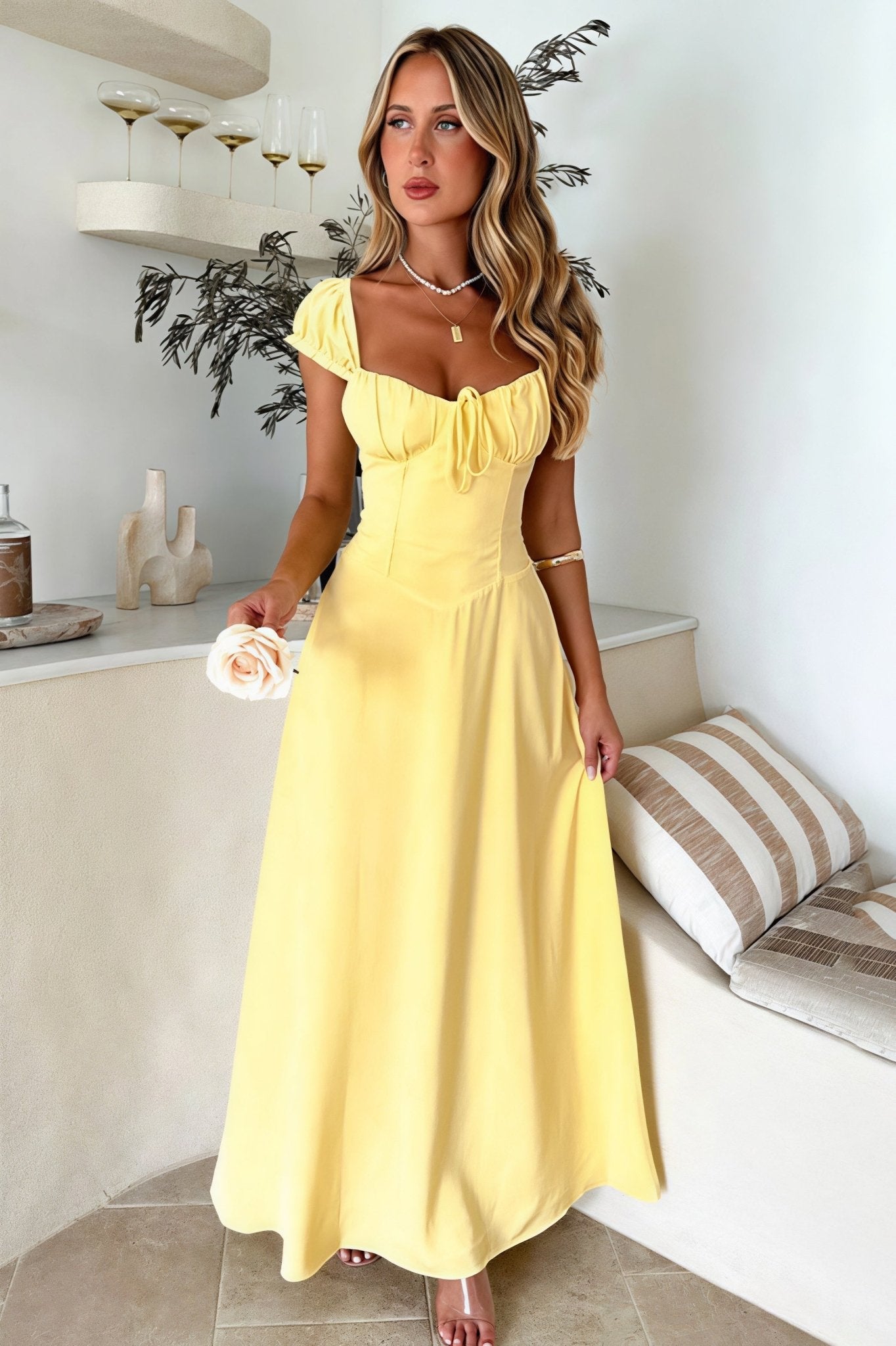 SOERA Bianca Ruched Waist Maxi Dress - Dress -  Yellow L