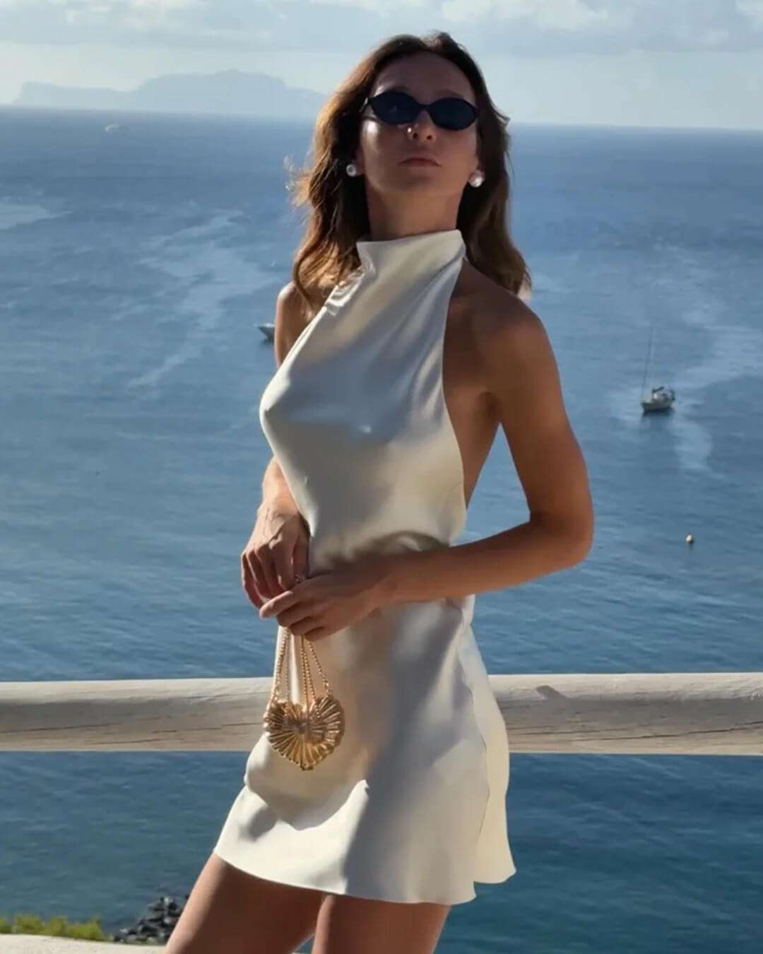 Bianca Satin Mini Dress in White, Women's Satin Mini Dress, Off-Shoulder Bare-Back Design, Sophisticated Evening Wear, SOERA