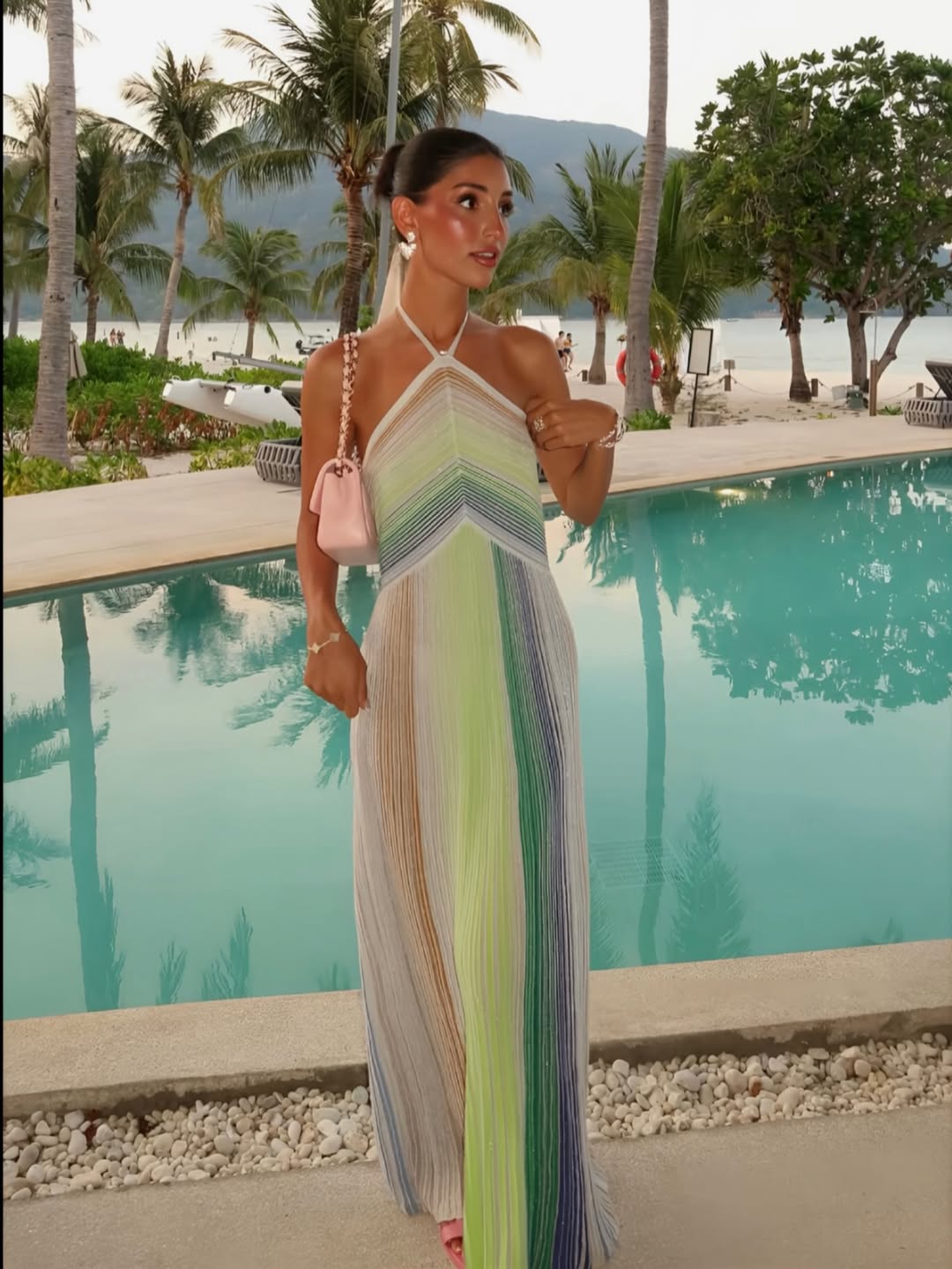 SOERA Bianca Sequin Striped Halter Maxi Dress - Dress -  XL