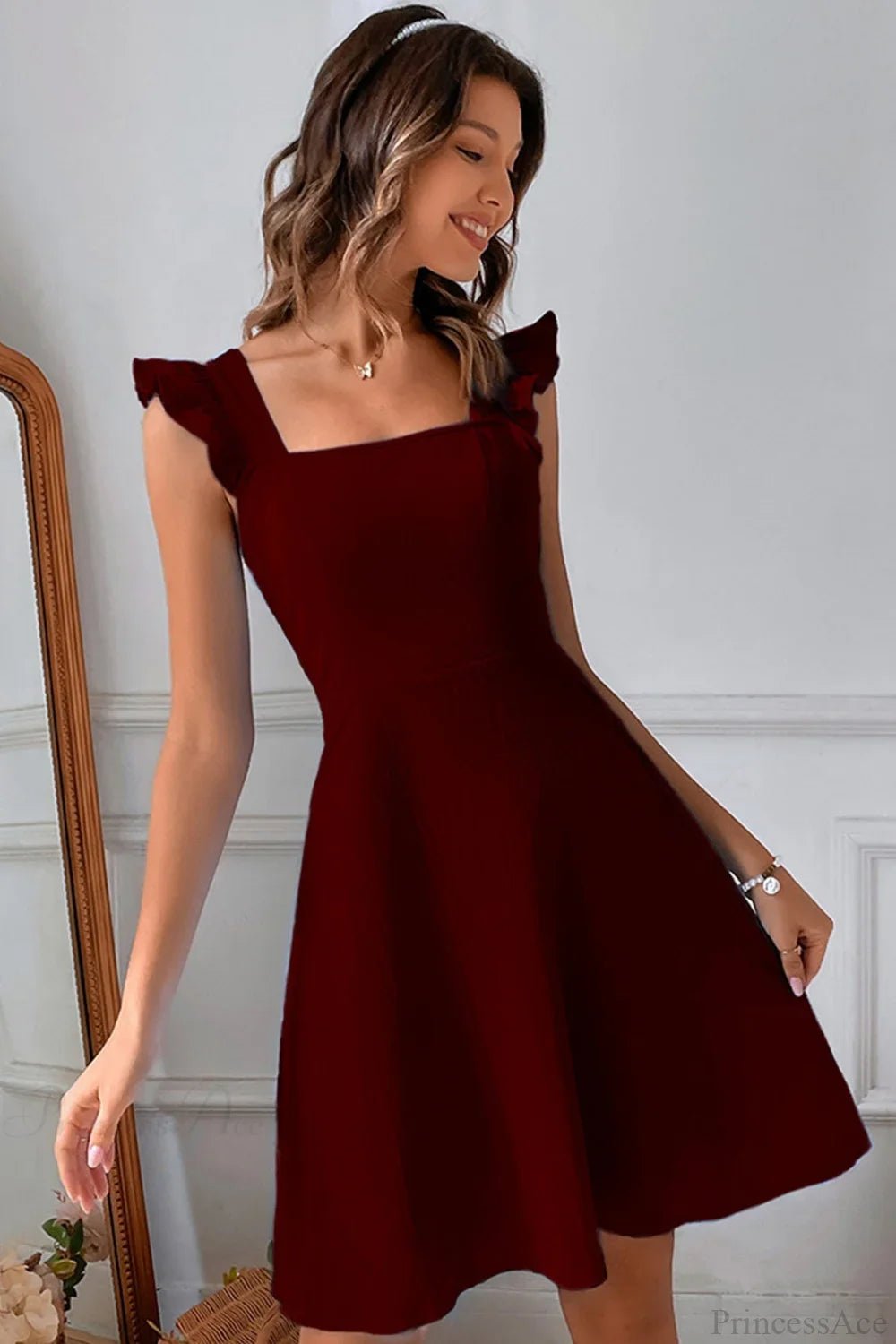 SOERA Bianca Sleeveless Mini Dress with Ruffle Tie - back - Dress -  Burgundy XS