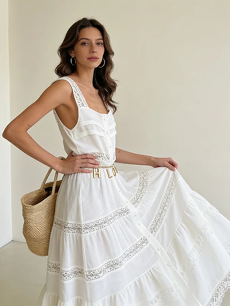 SOERA Bianca Tiered Lace Patchwork Maxi Dress - Dress -  S