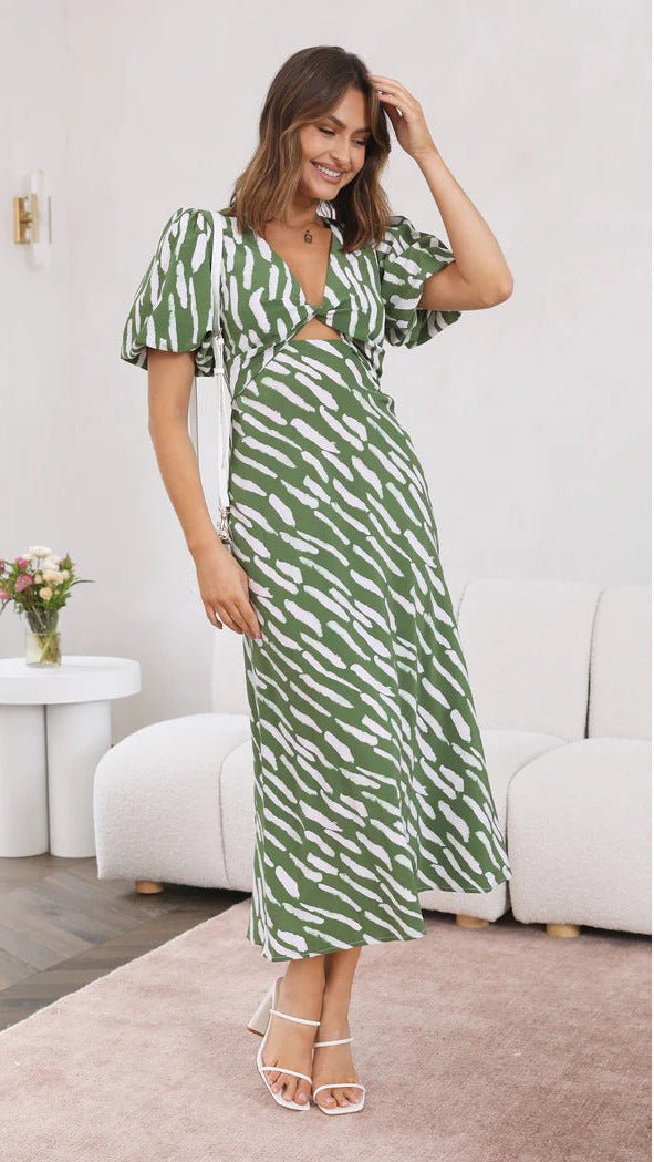 SOERA Brooke Printed V - Neck A - Line Midi Dress - Dress -  Green X