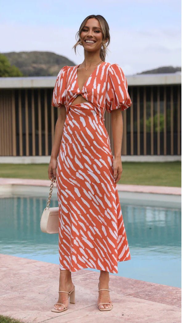 SOERA Brooke Printed V - Neck A - Line Midi Dress - Dress -  Red X