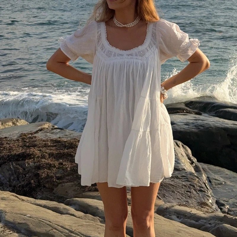 Cassy Puff Sleeve layered Dress in White, summer 2026 dress, Puff Sleeve babydoll dress, flowy a-line Dress women, women's dress, SOERA