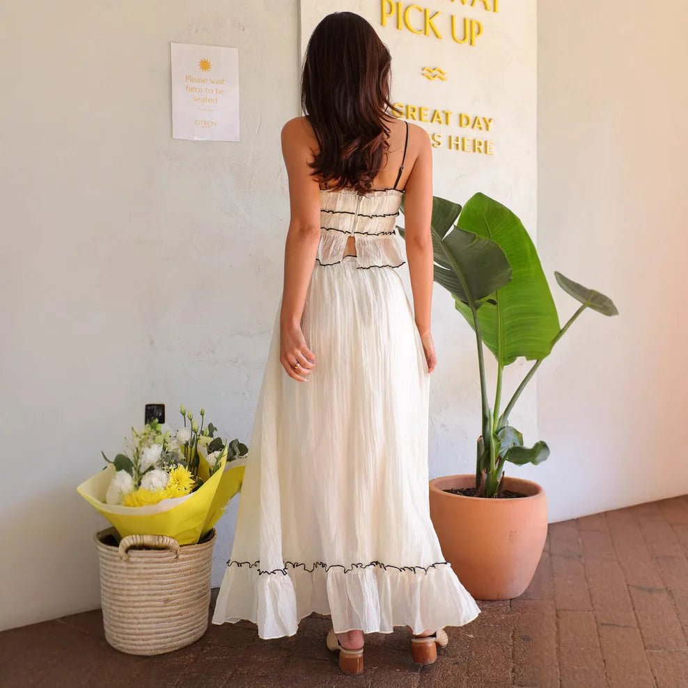 SOERA Celeste Bow Strap Top & Folded Fairy Skirt Set - Dress -  White XS