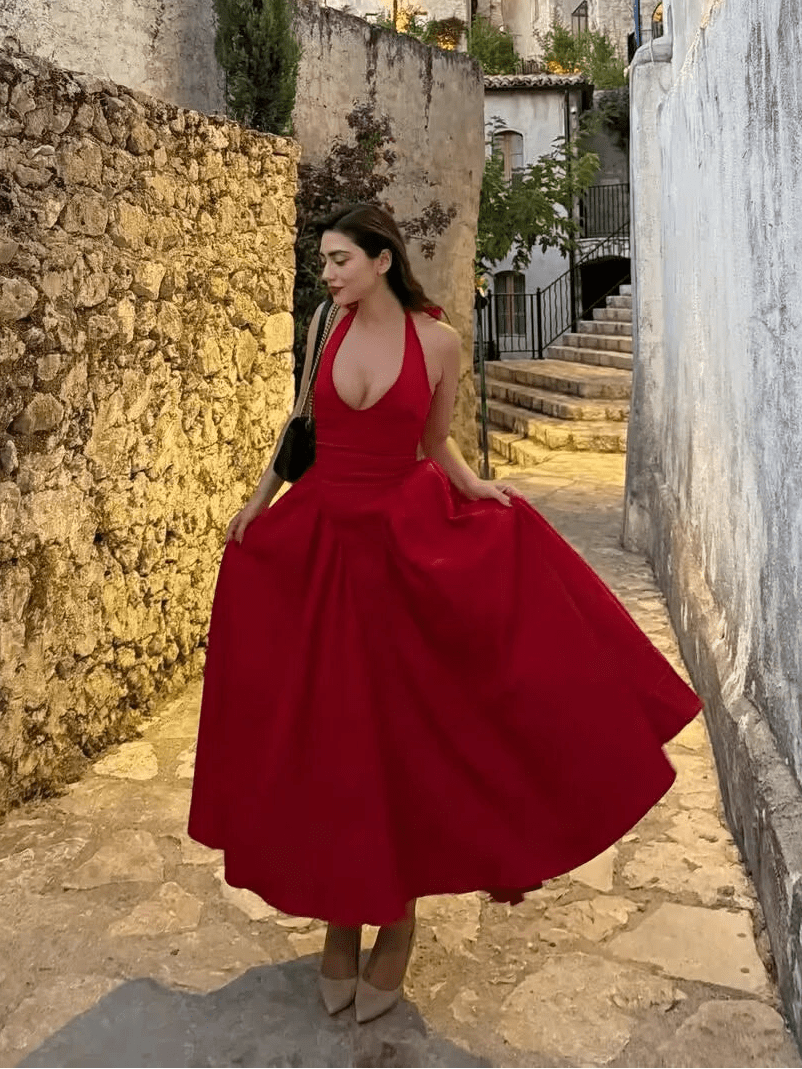 SOERA Celeste Halter Midi Dress - Dress -  Red L