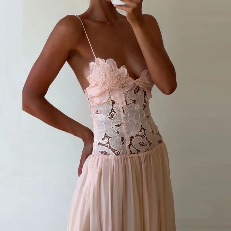 SOERA Celeste Lace Mesh Halter Evening Dress - Dress -  Pink L