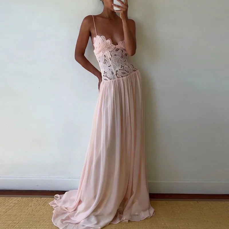 SOERA Celeste Lace Mesh Halter Evening Dress - Dress -  Pink M