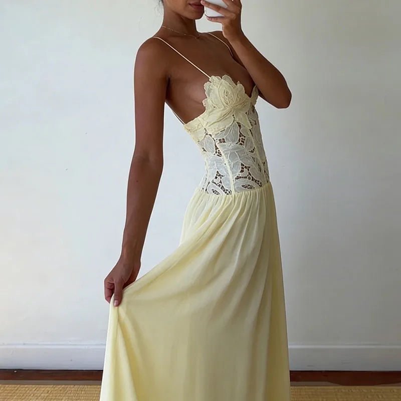 SOERA Celeste Lace Mesh Halter Evening Dress