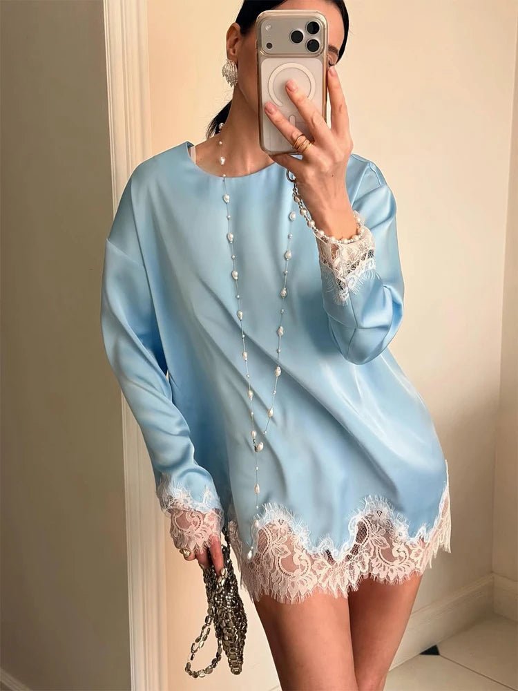 SOERA Celeste Lace Satin Tie-Detail Dress - Dress -  Blue XS