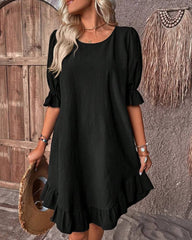 Vestido smock Mia com folho na bainha