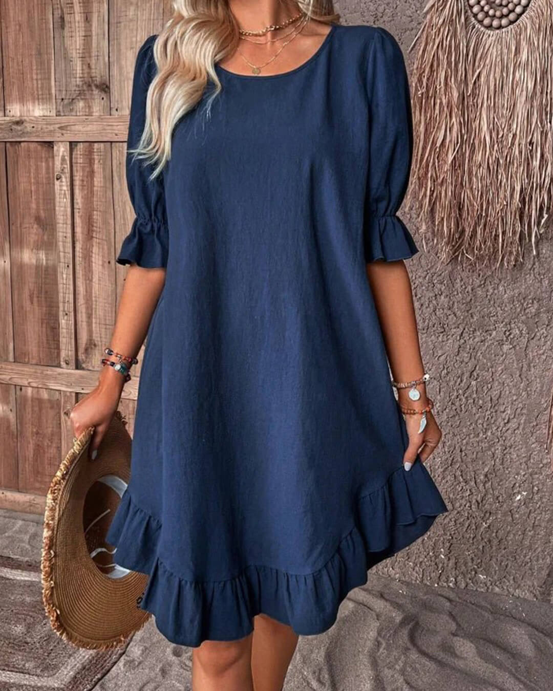 navy smock dress Celeste Ruffle Hem Smock Dress