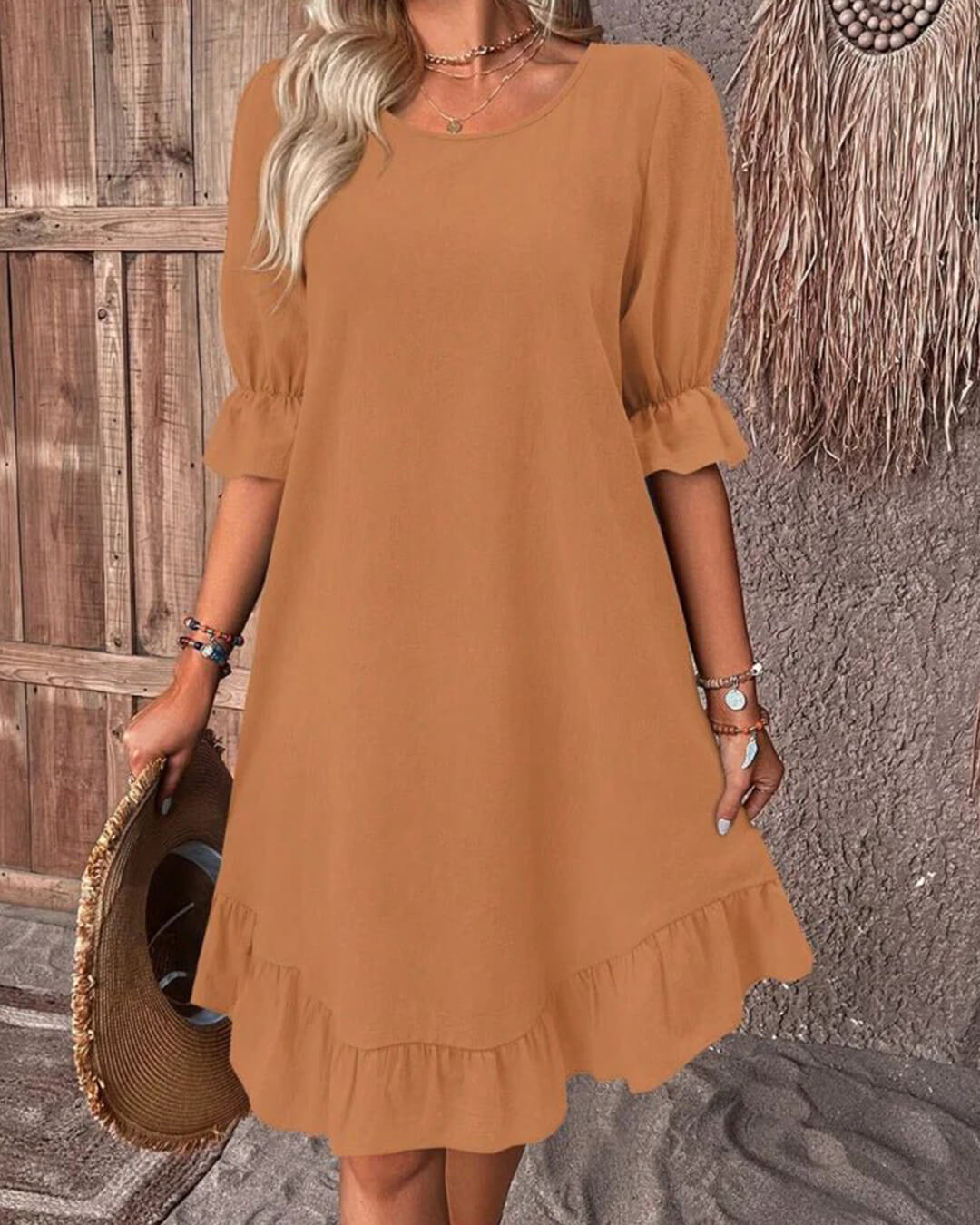 SOERA Celeste Ruffle Hem Smock Dress - Dress -  Orange S
