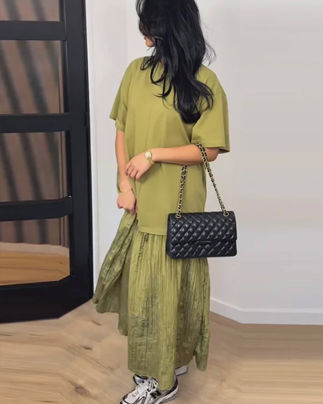 SOERA Eris Pleated Patchwork Midi Dress - Dress -  Green L