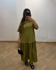 Celeste plisirana midi haljina s patchwork uzorkom