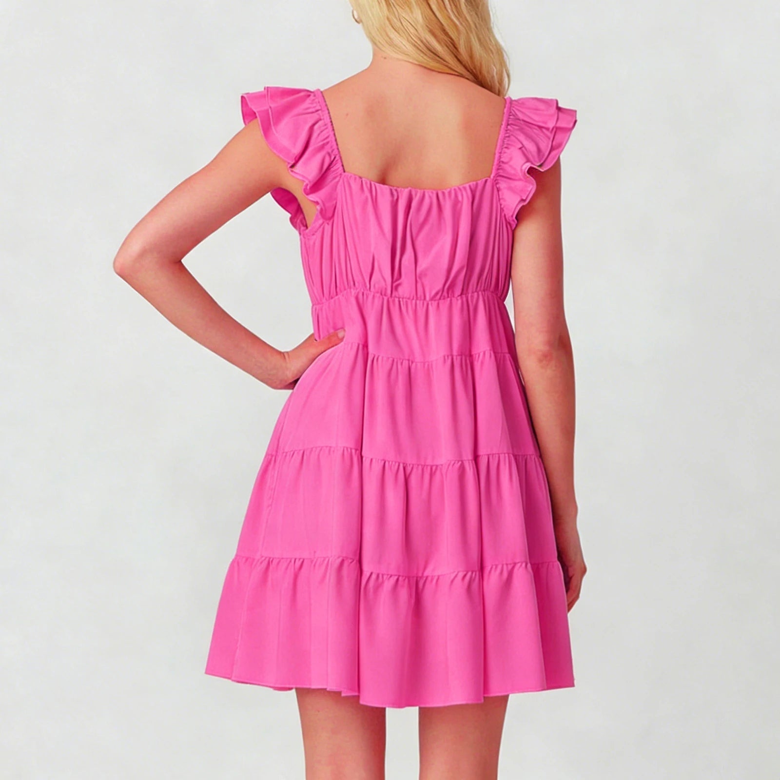SOERA Eulalia Flutter Sleeve Tiered Mini Dress - Dress -  Pink S