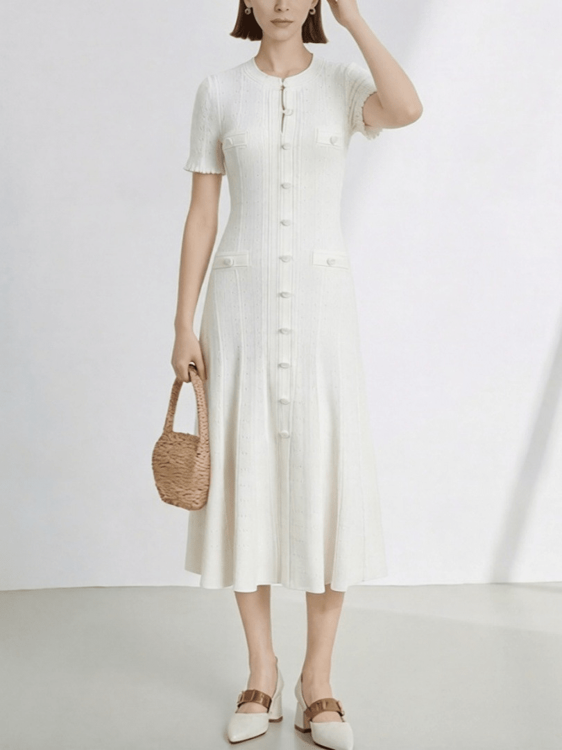 Brigette French V-Neck Knitted Slit Dress Brigette French V-Neck Knitted Slit Dress