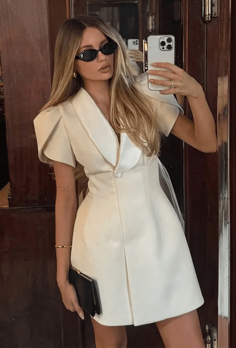 SOERA Hypatia Shawl Collar Mini Dress - Dress -  White