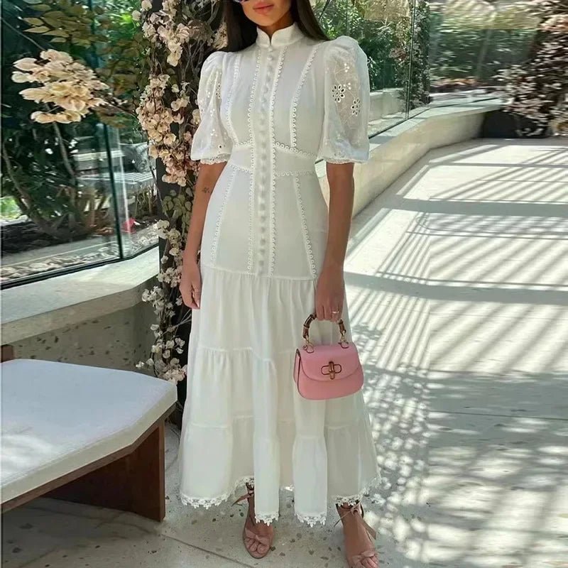 SOERA Isabelle Eyelet Lace Puff Sleeves Midi Dress - Dress - SOERA-364163-DEF-OS-16294 White L