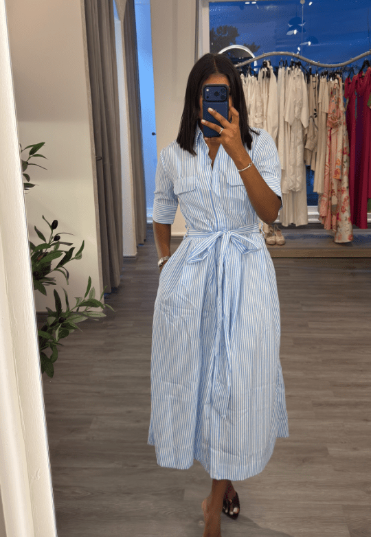 SOERA Katniss Striped Lace - Up Collar Maxi Dress - Dress -  Blue XS