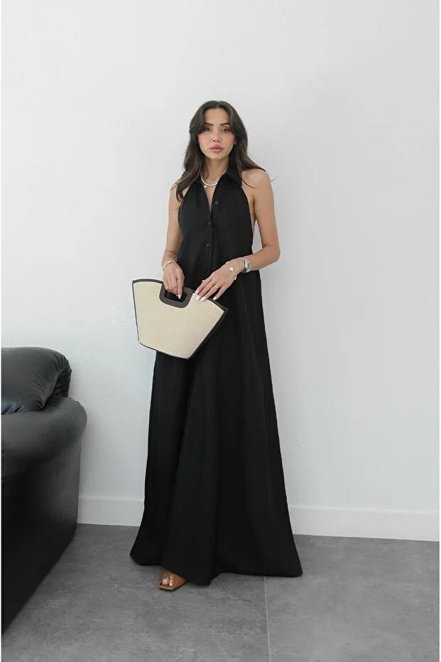 SOERA Kaya Halter Neck Elegant Maxi Dress - Dress -  Black XS