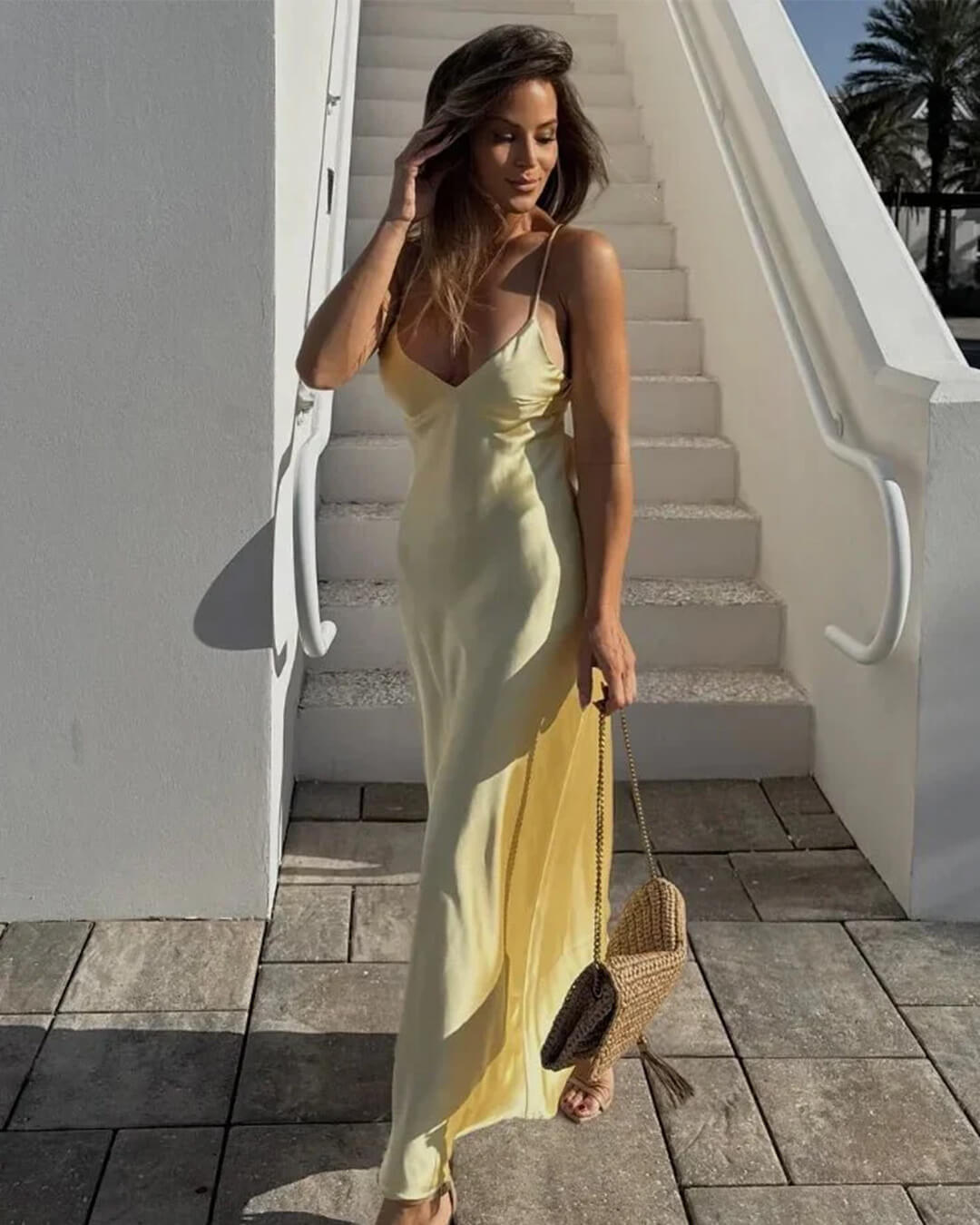 Kirra Satin Maxi Dress in Lavender, Women's Luxurious Satin Maxi Dress, V-Neckline Drape, Elegant Evening Wear for Women, Size M, SOERA