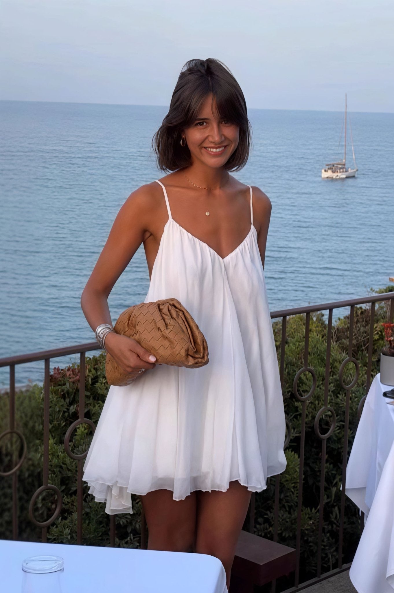 SOERA Lavinia Spaghetti Strap Flowy Mini Dress - Dress -  White S