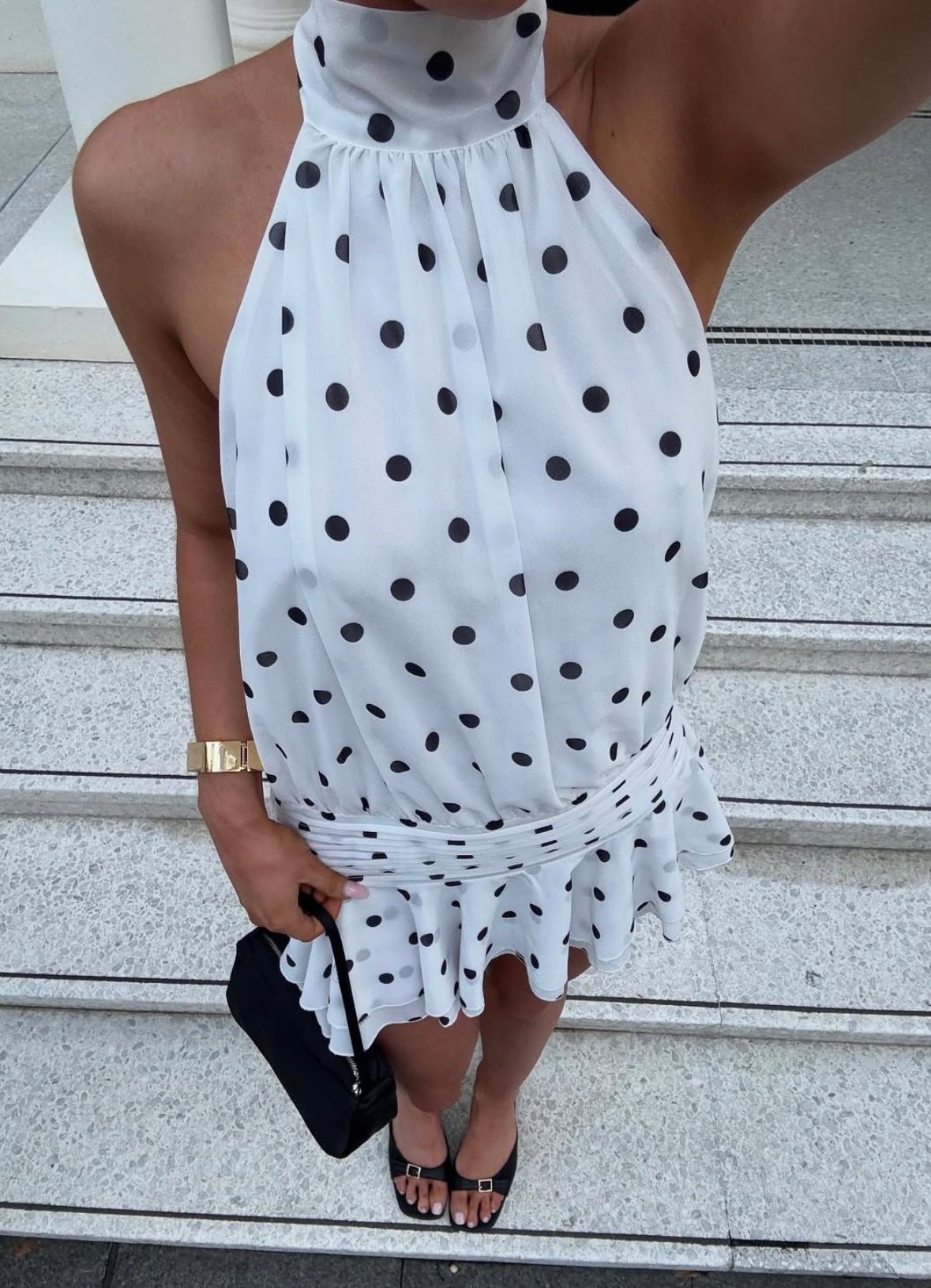 SOERA Lianna Polka Dot Halterneck Mini Dress - Dress - SOERA-932675-WHI-L-98051 White L